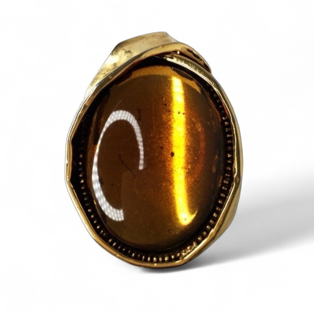 Mid‑Century Carnegie‑Style Brutalist Brooch & Clip Earrings Set w/ Amber Glass - Picture 3 of 15